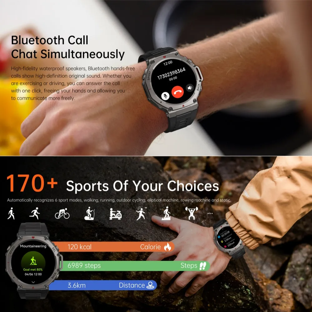 DATEOY T REX 3 GPS Sport Watch - 5ATM Waterproof, AMOLED Display, Multi-Satellite GPS, 170  Sports Modes, Heart Rate, Blood Oxygen, Altitude & Compass