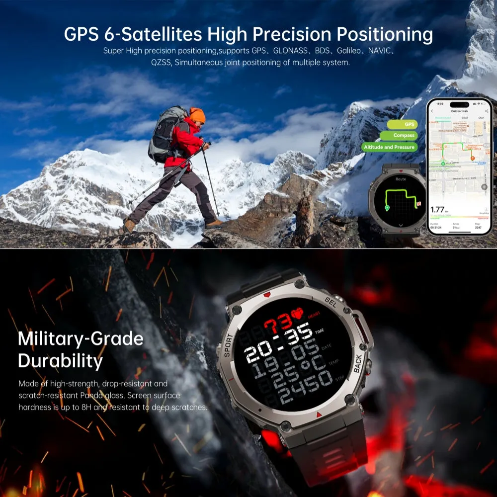 DATEOY T REX 3 GPS Sport Watch - 5ATM Waterproof, AMOLED Display, Multi-Satellite GPS, 170  Sports Modes, Heart Rate, Blood Oxygen, Altitude & Compass