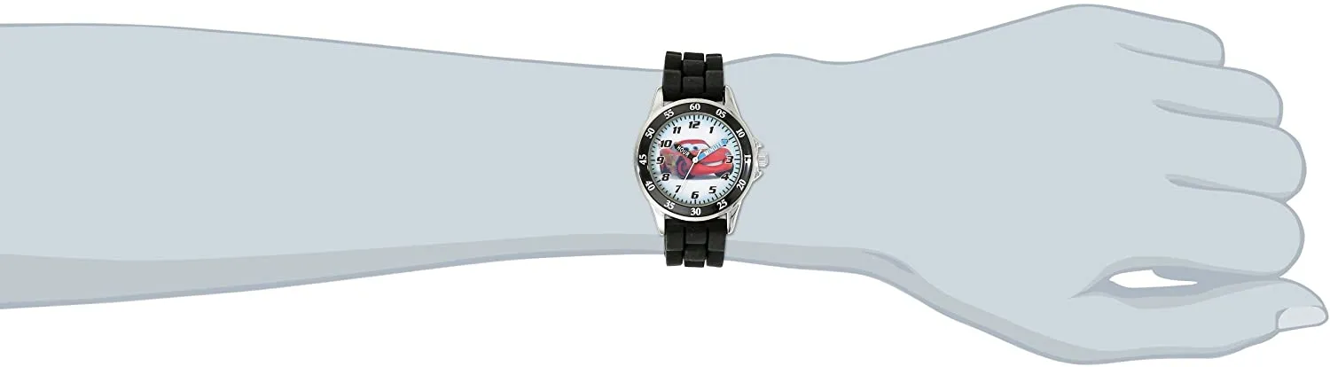 Disney Kid's Cars Watch, Learn How to Tell Time - Kid's Time Teacher Watch with Official Cars Character on The Dial, Childrens Watch with Black Rubber Strap, Kids Analog Watch, Safe for Children