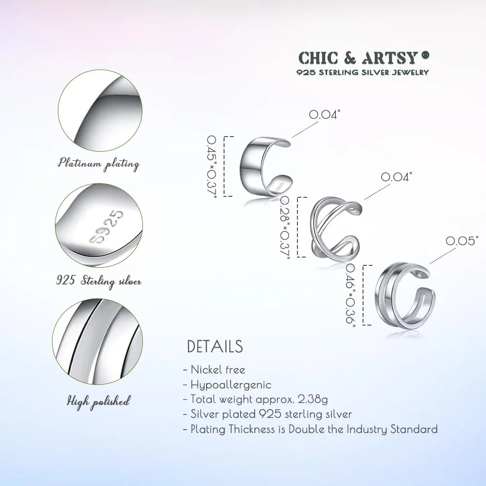 Ear Cuff 925 Sterling Silver Ear Cuffs Non Piercing Earrings clip on Cartilage Earrings Cross Ear Cuff for Women Men
