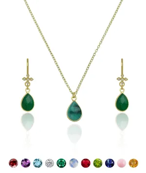 Emerald Necklace for Women - Authentic 925 Sterling Silver Necklace 18K Gold Jewelry, Dainty Pear Drop Pendant Earring Set Necklace for Teen Girls, May Birthstone Gift for Mothers Day