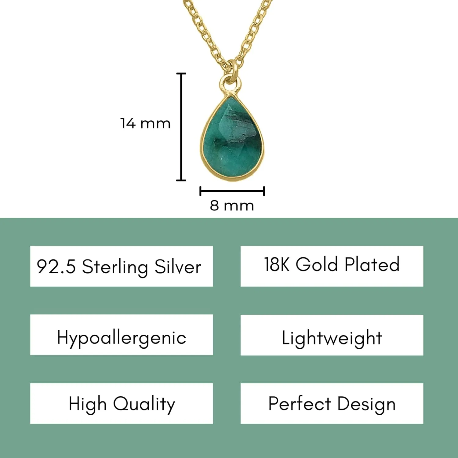 Emerald Necklace for Women - Authentic 925 Sterling Silver Necklace 18K Gold Jewelry, Dainty Pear Drop Pendant Earring Set Necklace for Teen Girls, May Birthstone Gift for Mothers Day
