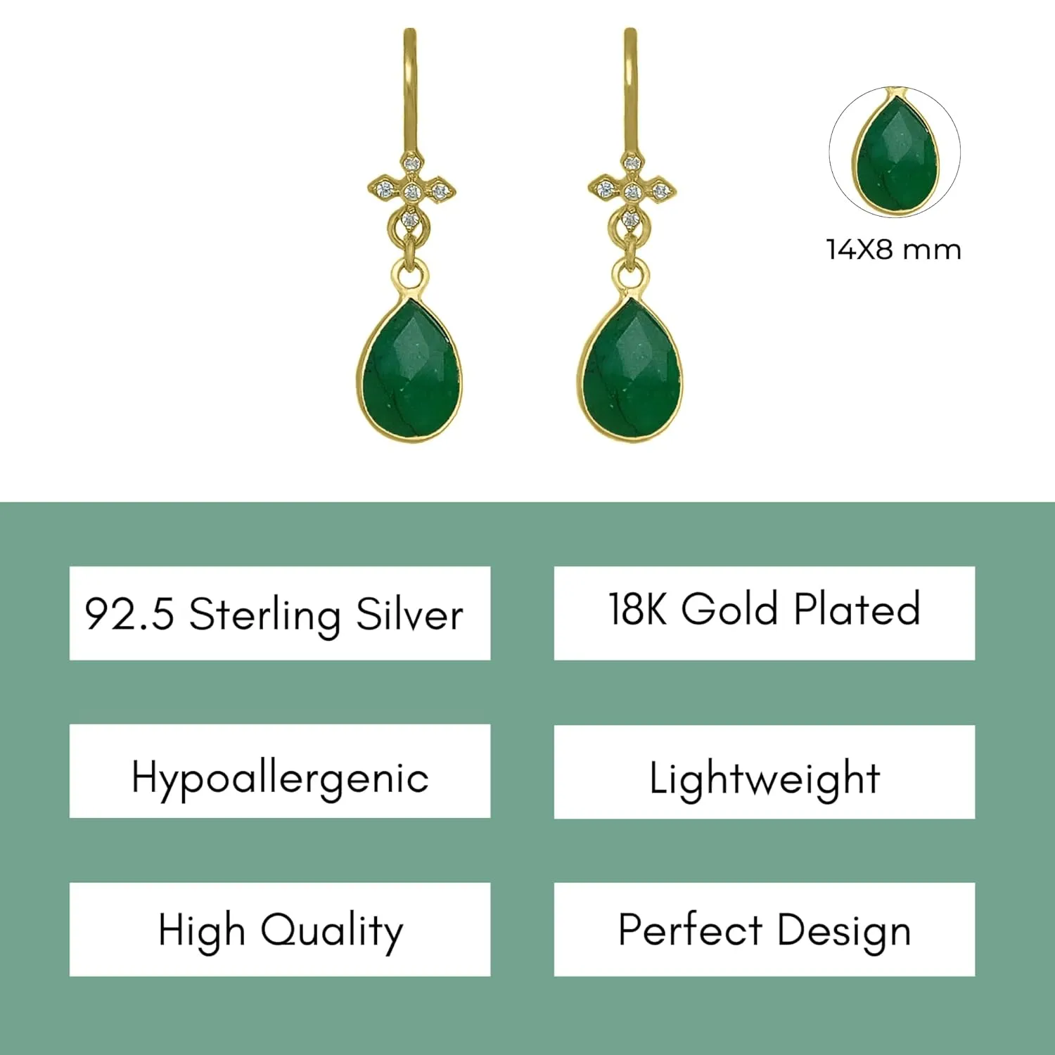 Emerald Necklace for Women - Authentic 925 Sterling Silver Necklace 18K Gold Jewelry, Dainty Pear Drop Pendant Earring Set Necklace for Teen Girls, May Birthstone Gift for Mothers Day