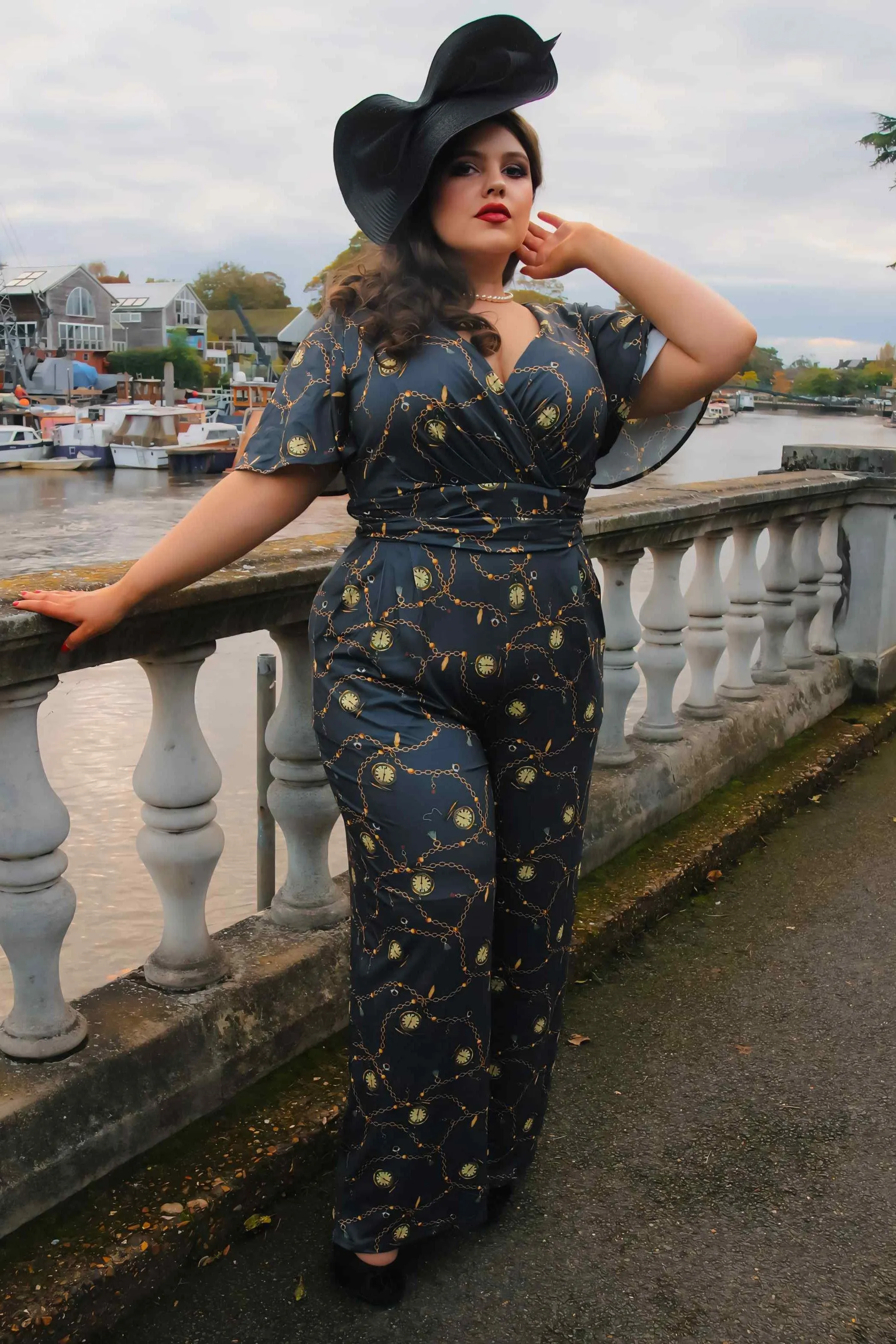 Esther Black Pocket Watch Jumpsuit
