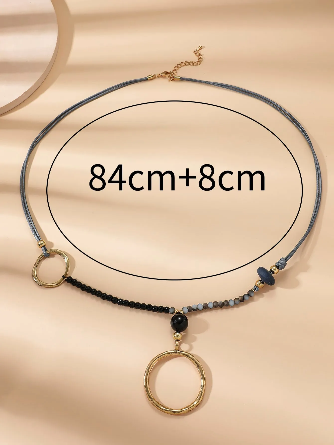 Extra Long Bead Decor Circle Pendant Necklace for Women Girls Accessories