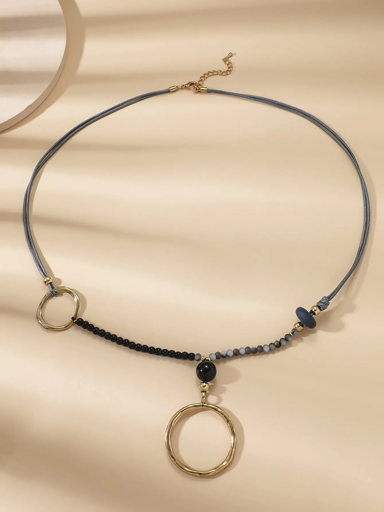 Extra Long Bead Decor Circle Pendant Necklace for Women Girls Accessories