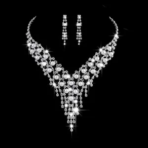 Fashion Bridal Jewellery Set - Claw Chain Earrings - Pearl Rhinestone