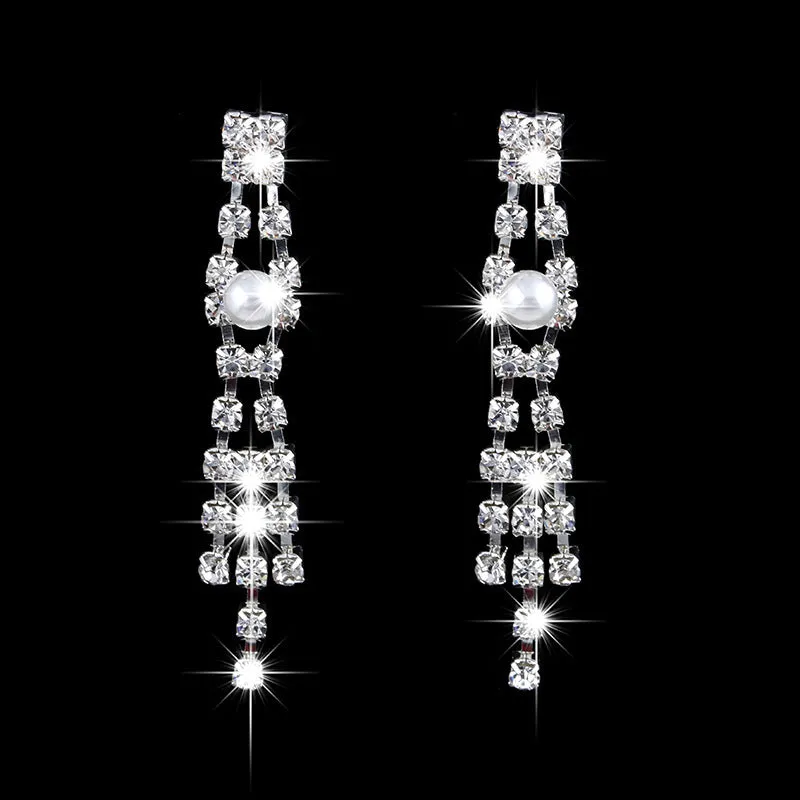 Fashion Bridal Jewellery Set - Claw Chain Earrings - Pearl Rhinestone