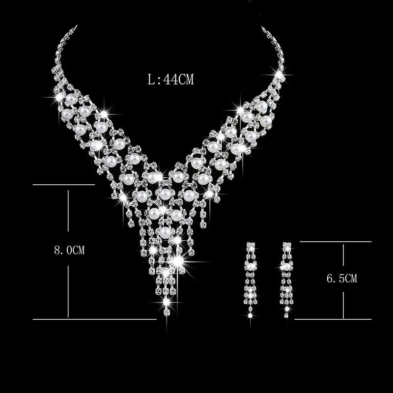Fashion Bridal Jewellery Set - Claw Chain Earrings - Pearl Rhinestone