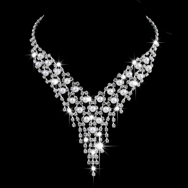 Fashion Bridal Jewellery Set - Claw Chain Earrings - Pearl Rhinestone