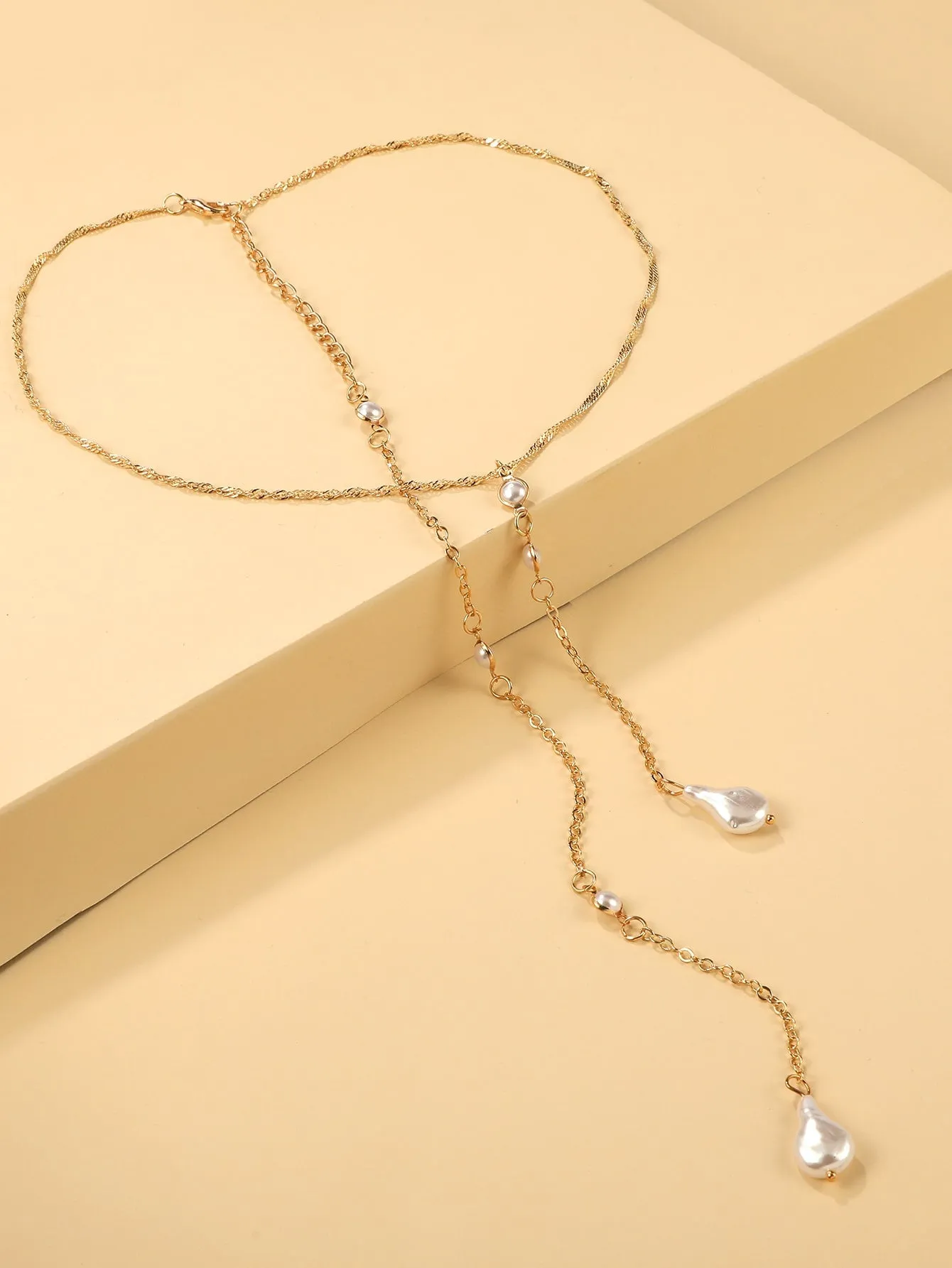 Faux Pearl Charm Y Lariat Necklace for Women Girls Accessories Jewelry Gifts