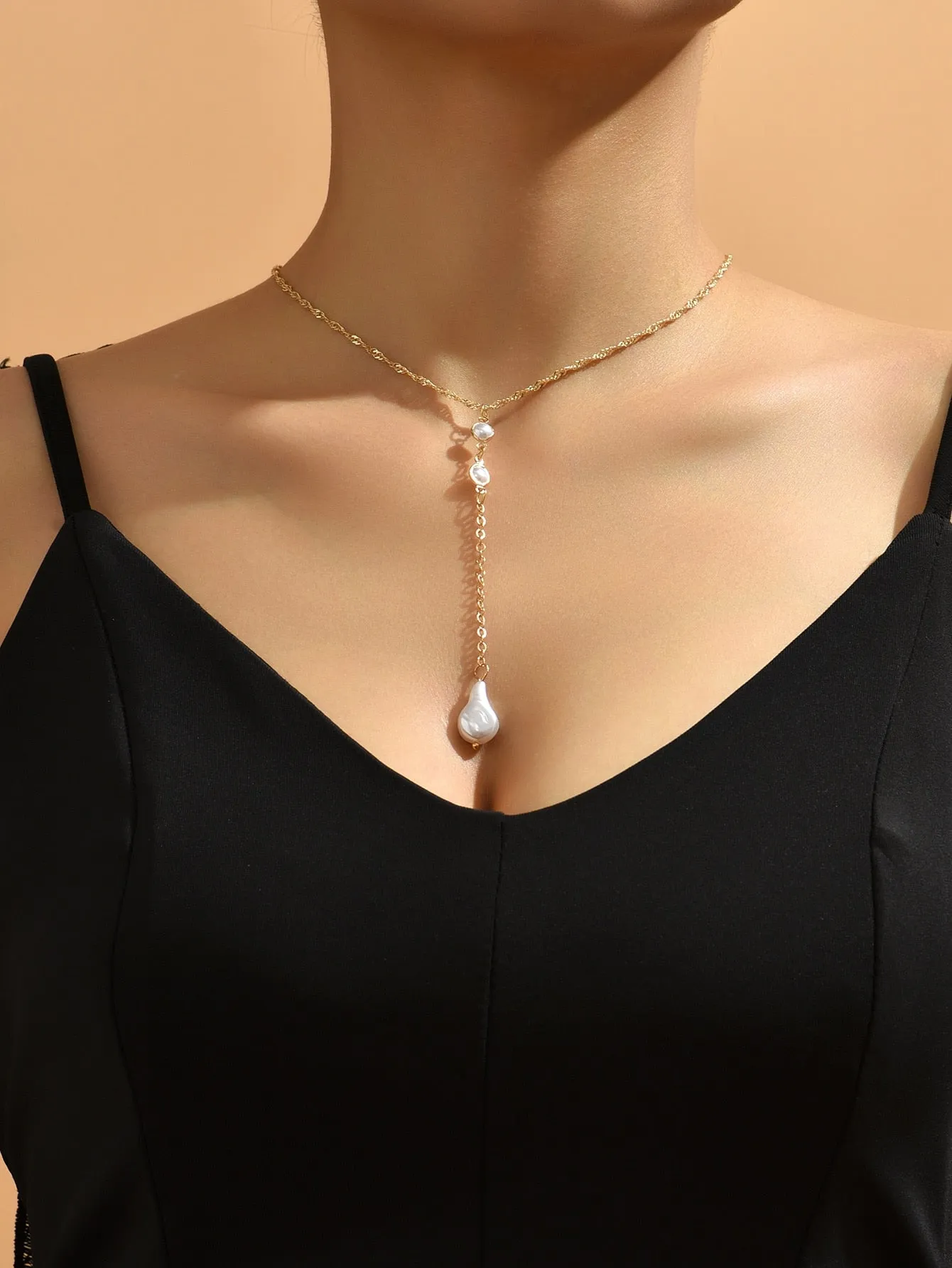 Faux Pearl Charm Y Lariat Necklace for Women Girls Accessories Jewelry Gifts