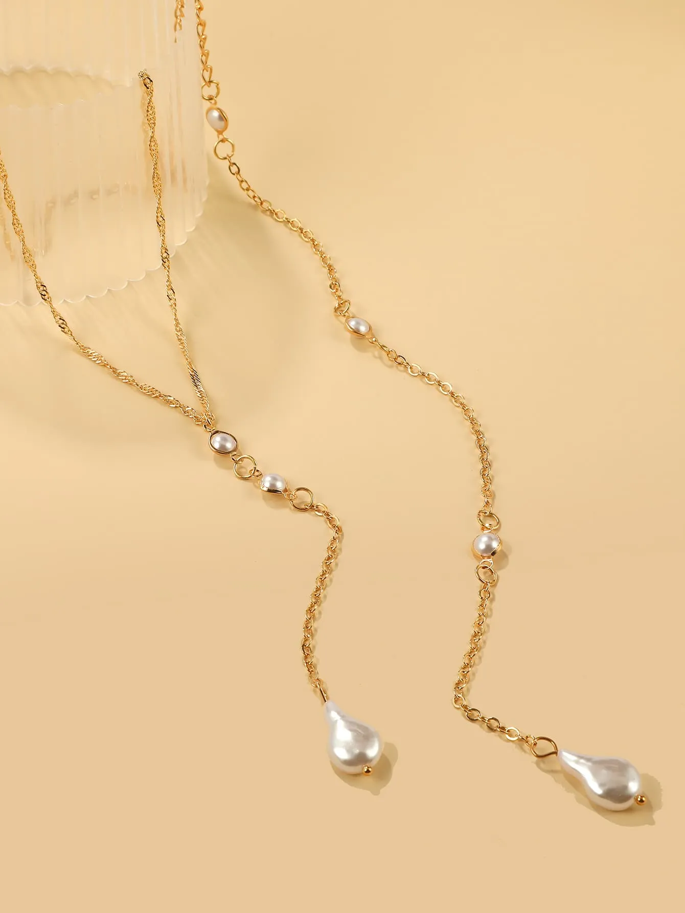 Faux Pearl Charm Y Lariat Necklace for Women Girls Accessories Jewelry Gifts