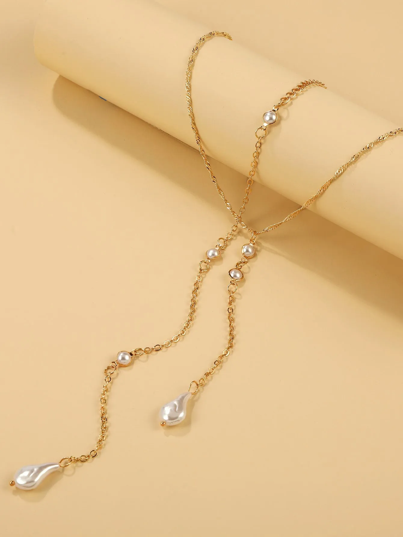 Faux Pearl Charm Y Lariat Necklace for Women Girls Accessories Jewelry Gifts