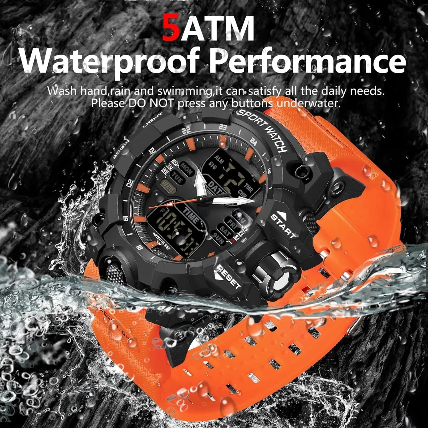 findtime Mens Digital Watches for Men Sport Tactical Watch Outdoor Military Large Face 5ATM Waterproof Watch Stopwatch Countdown Alarm LED Backlight Shockproof Watches for Men