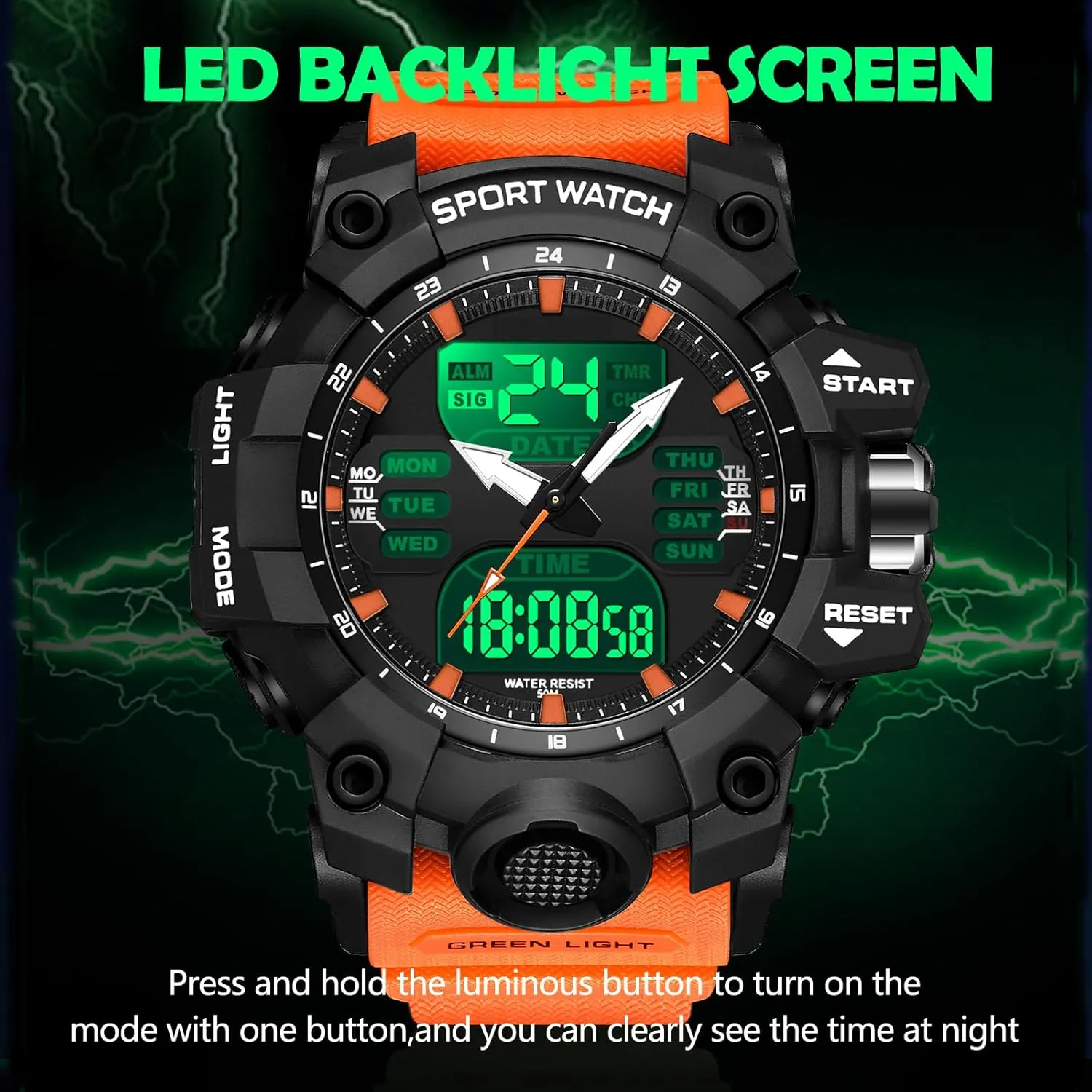 findtime Mens Digital Watches for Men Sport Tactical Watch Outdoor Military Large Face 5ATM Waterproof Watch Stopwatch Countdown Alarm LED Backlight Shockproof Watches for Men