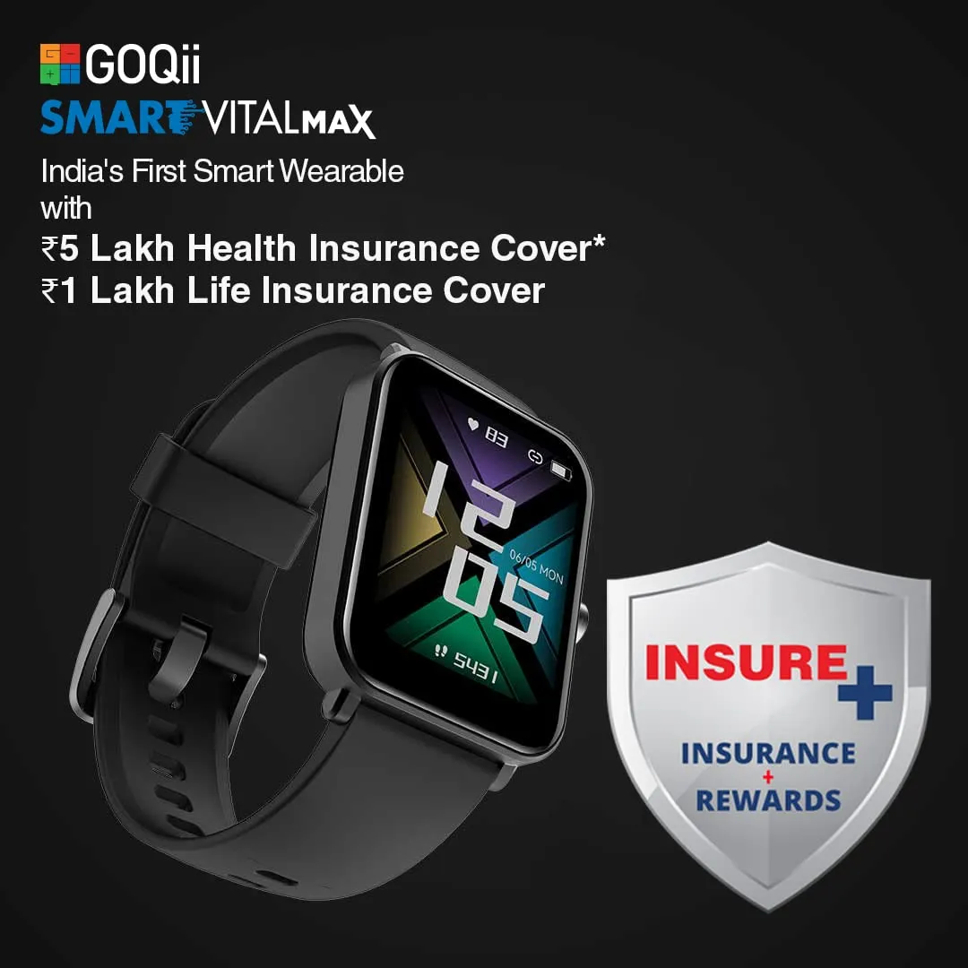 GOQii Insure  5 lakhs Health Insurance with Smart Vital Max (Black) and 3 Months Personal Coaching
