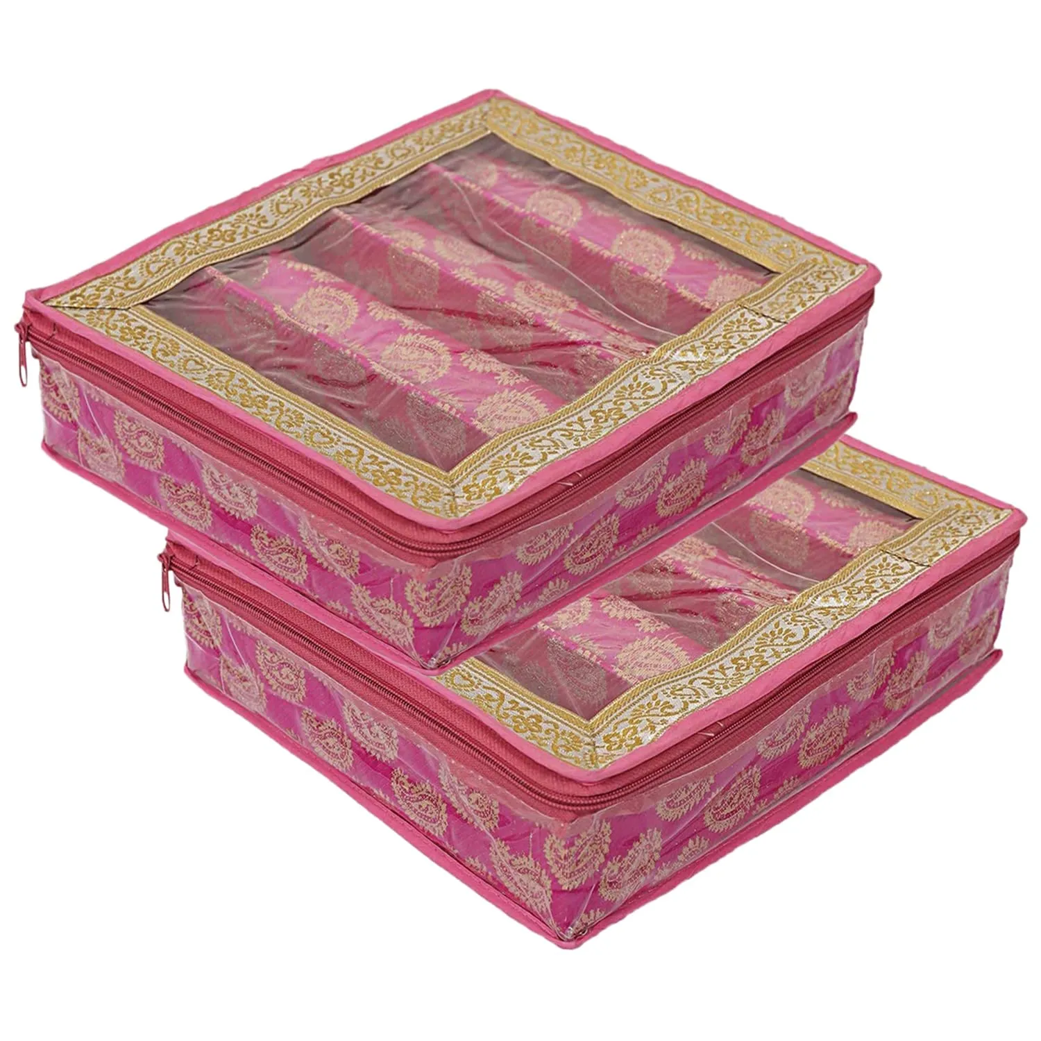 Heart Home Carry Design Laminated 4 Rod Box, Organizer For Bangle, Watches, Bracelets, Jewellery With Tranasparent Top - Pack of 2 (Pink)-47HH0112