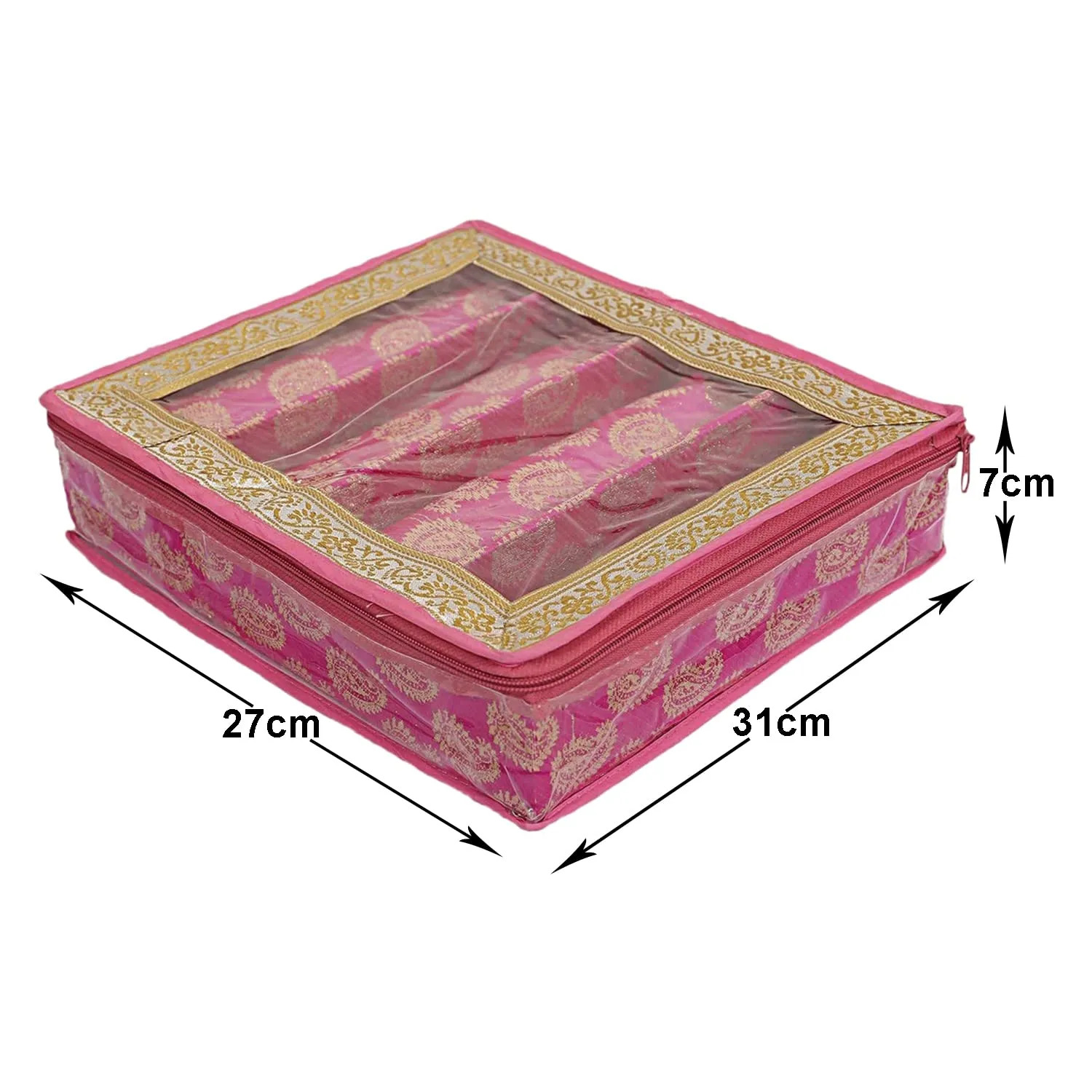 Heart Home Carry Design Laminated 4 Rod Box, Organizer For Bangle, Watches, Bracelets, Jewellery With Tranasparent Top - Pack of 2 (Pink)-47HH0112