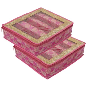 Heart Home Carry Design Laminated 4 Rod Box, Organizer For Bangle, Watches, Bracelets, Jewellery With Tranasparent Top - Pack of 2 (Pink)-47HH0112