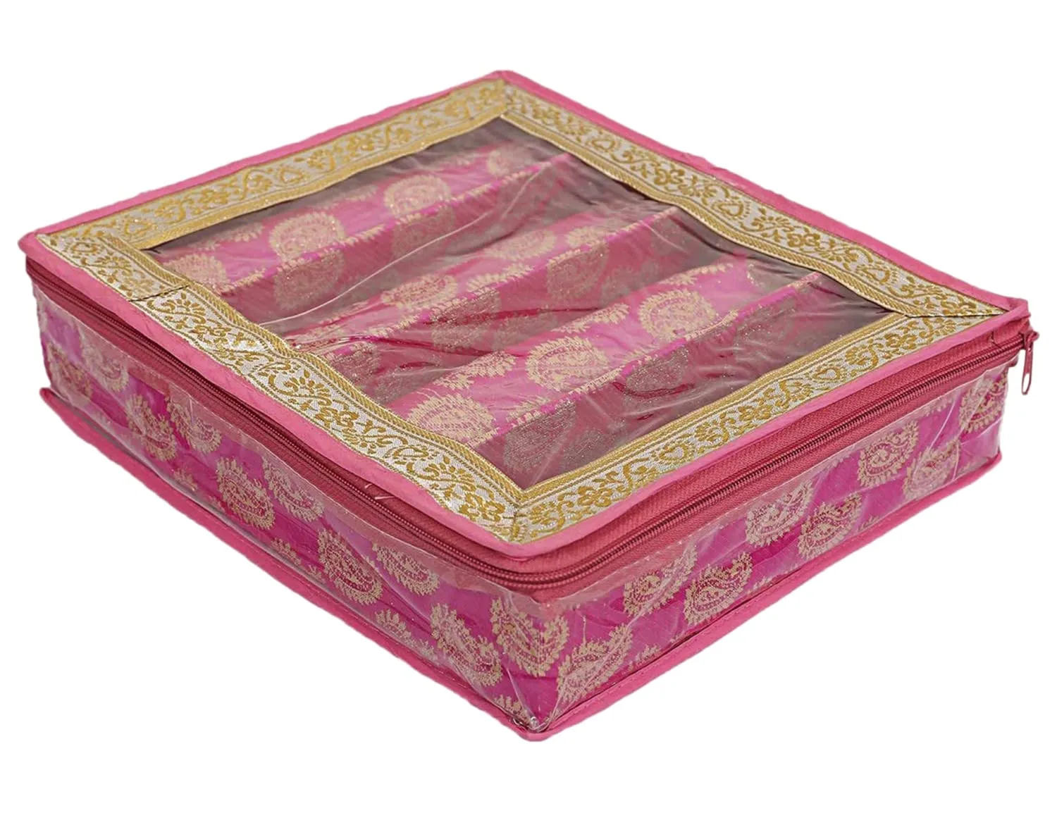 Heart Home Carry Design Laminated 4 Rod Box, Organizer For Bangle, Watches, Bracelets, Jewellery With Tranasparent Top - Pack of 2 (Pink)-47HH0112