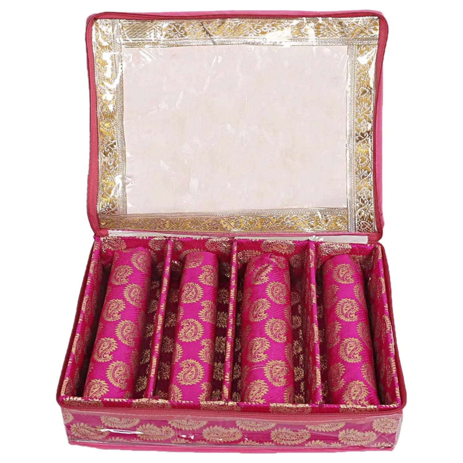 Heart Home Carry Design Laminated 4 Rod Box, Organizer For Bangle, Watches, Bracelets, Jewellery With Tranasparent Top - Pack of 2 (Pink)-47HH0112