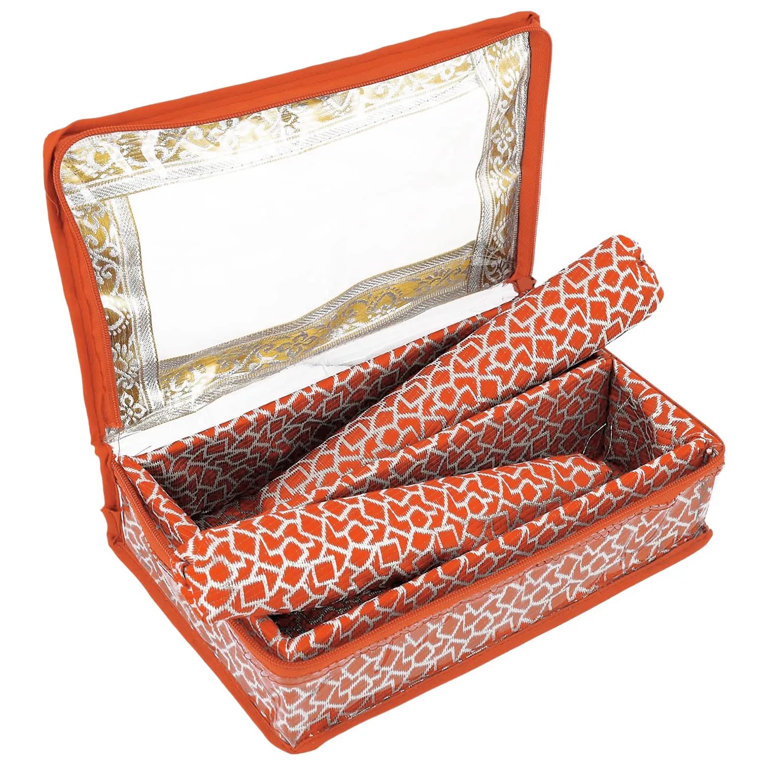 Heart Home Feather Design Laminated 2 Rod Box, Organizer For Bangle, Watches, Bracelets, Jewellery With Tranasparent Top - Pack of 2 (Orange)-47HH0152