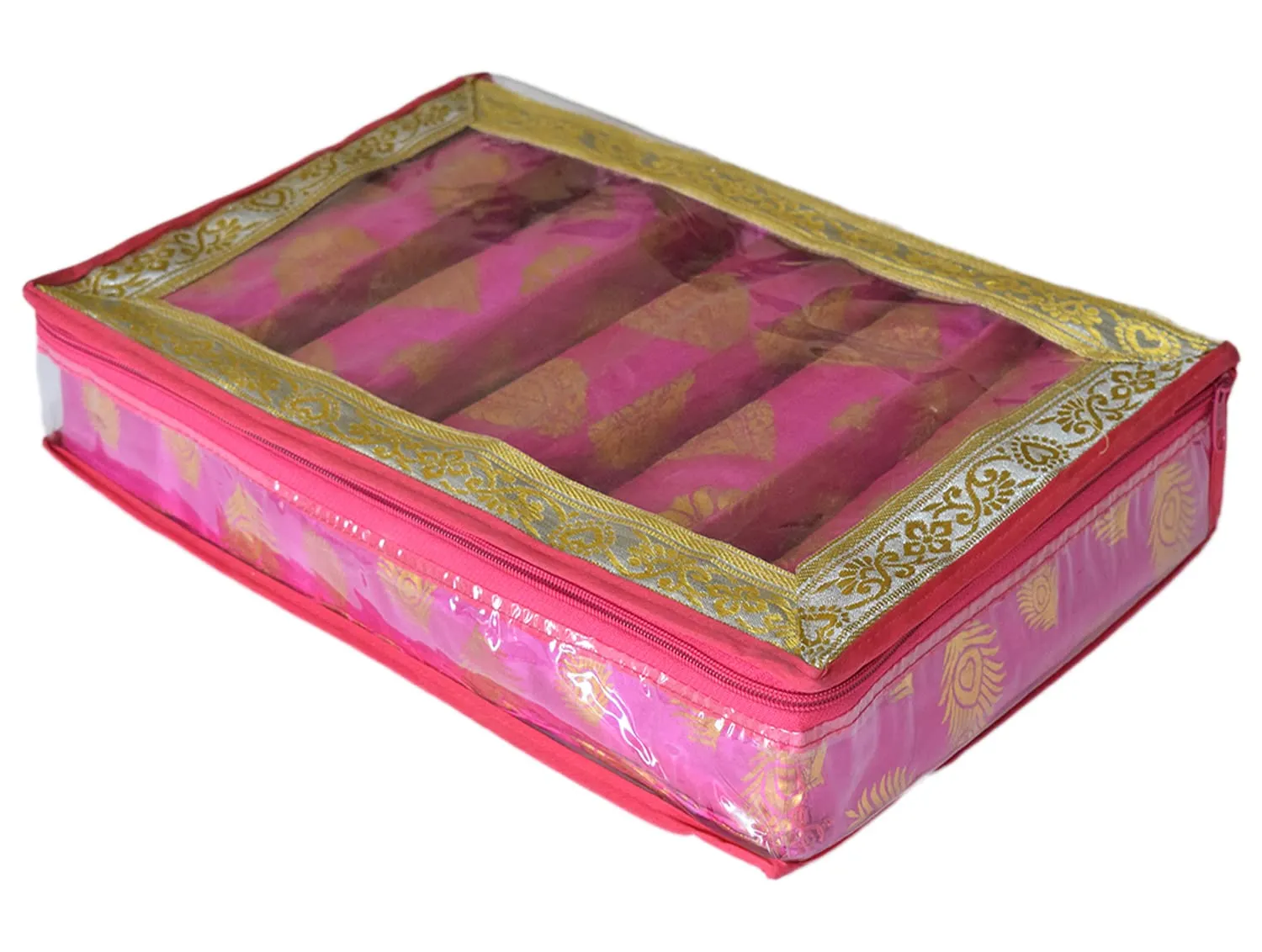 Heart Home Feather Design Laminated 5 Rod Box, Organizer For Bangle, Watches, Bracelets, Jewellery With Tranasparent Top - Pack of 2 (Pink)-47HH0236