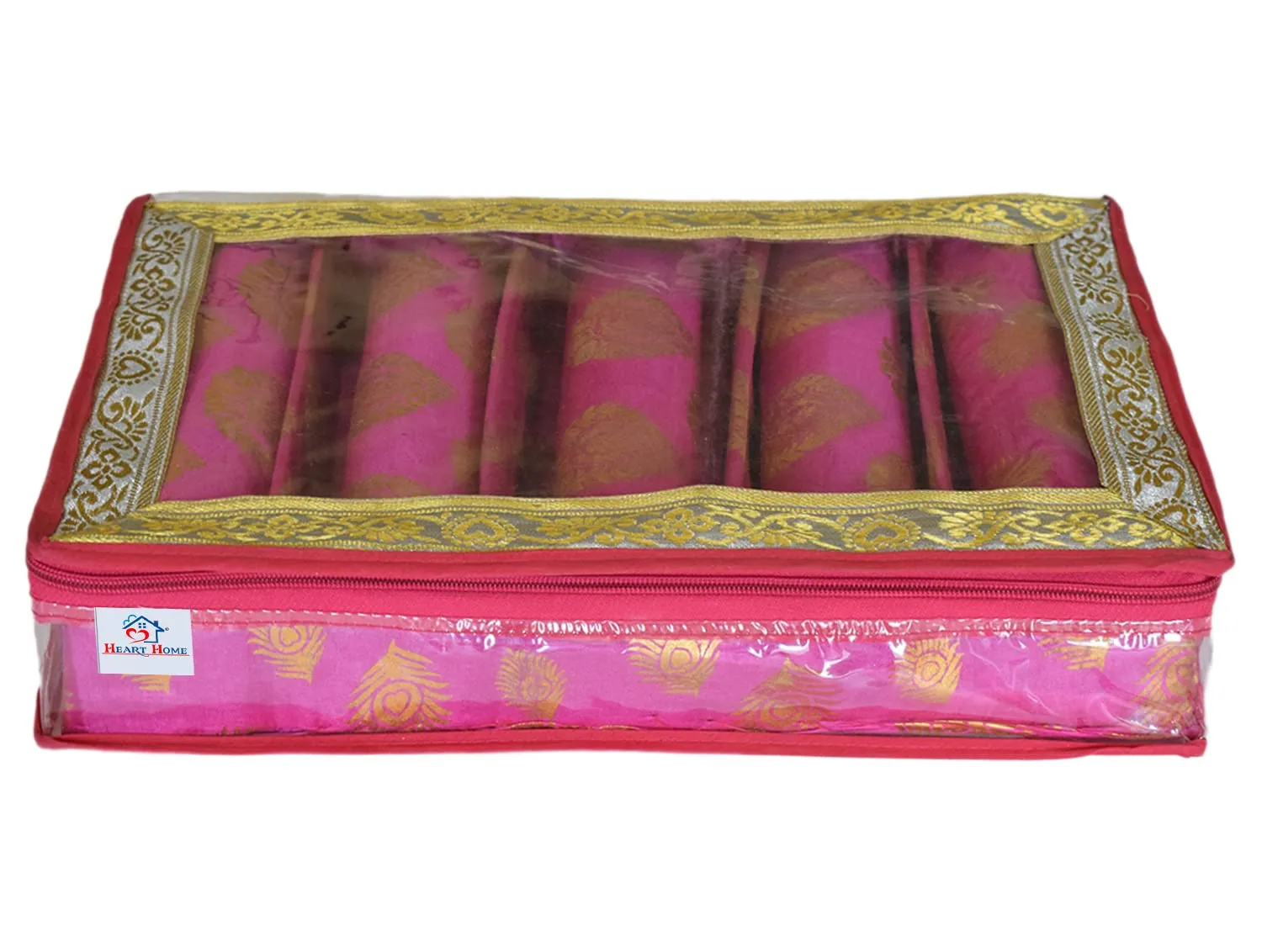 Heart Home Feather Design Laminated 5 Rod Box, Organizer For Bangle, Watches, Bracelets, Jewellery With Tranasparent Top - Pack of 2 (Pink)-47HH0236