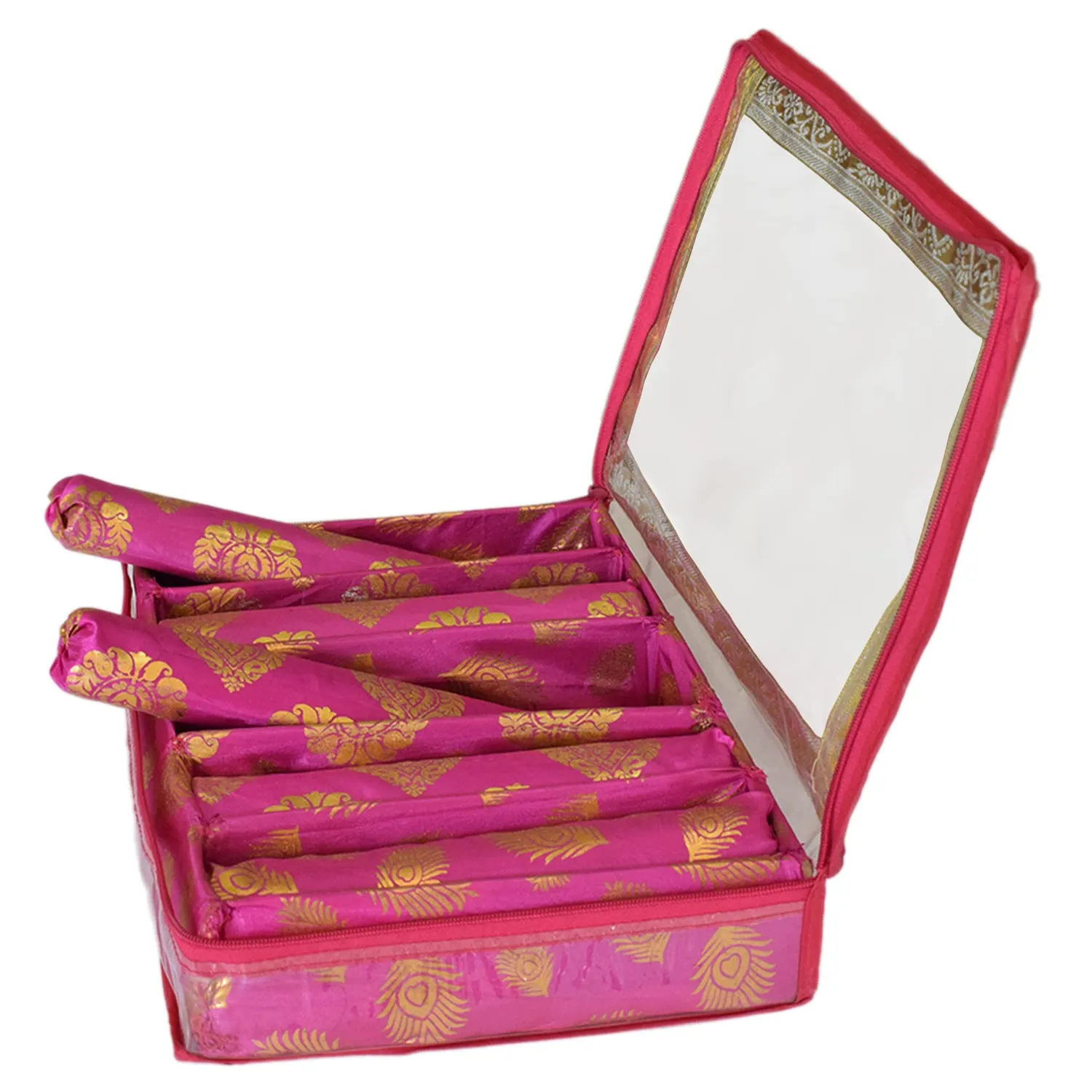 Heart Home Feather Design Laminated 5 Rod Box, Organizer For Bangle, Watches, Bracelets, Jewellery With Tranasparent Top - Pack of 2 (Pink)-47HH0236