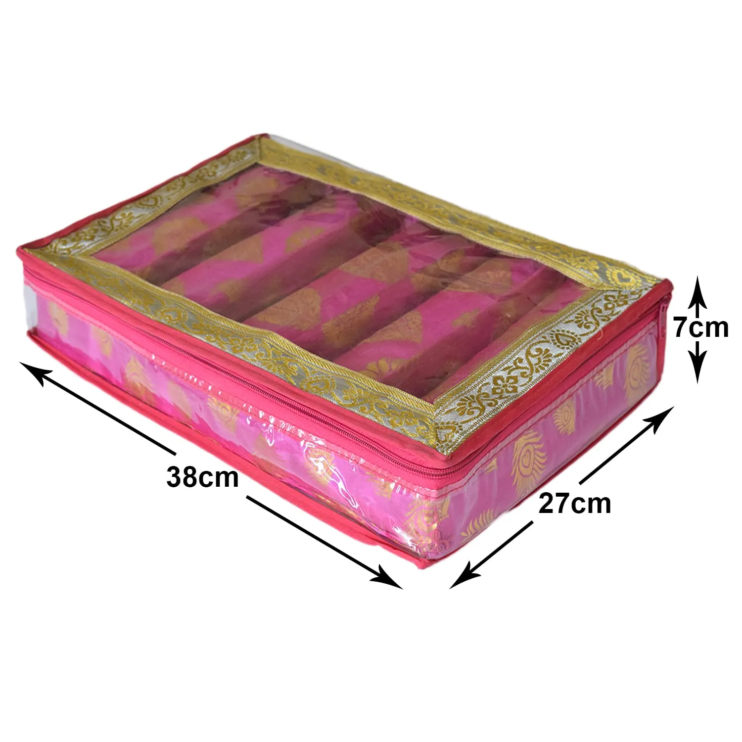 Heart Home Feather Design Laminated 5 Rod Box, Organizer For Bangle, Watches, Bracelets, Jewellery With Tranasparent Top - Pack of 2 (Pink)-47HH0236