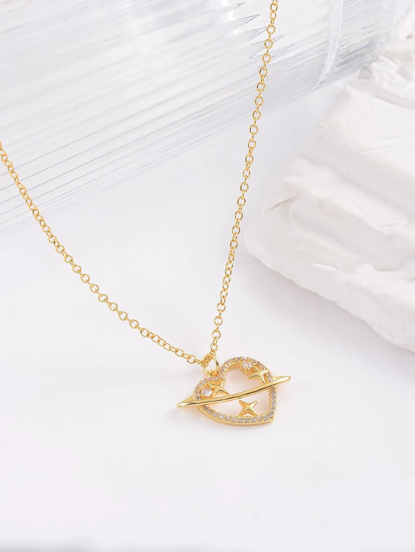 Heart-shaped Cubic Zirconia Inlaid Best Friends Necklace
