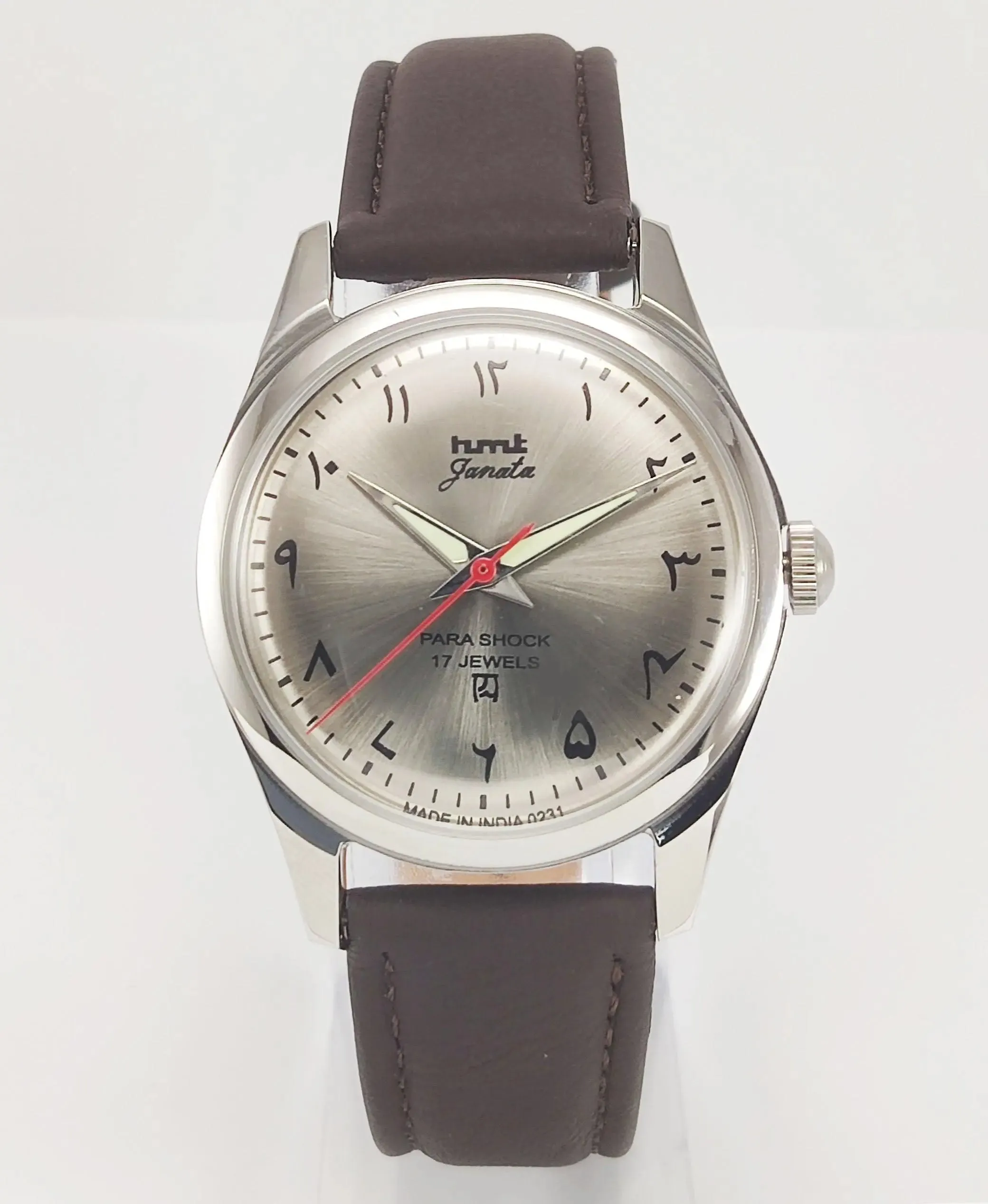 HMT Janata Para Shock 17 Jewels Gray Urdu / Arabic Dial Transparent Back Mechanical Hand winding Men's Wrist Watch