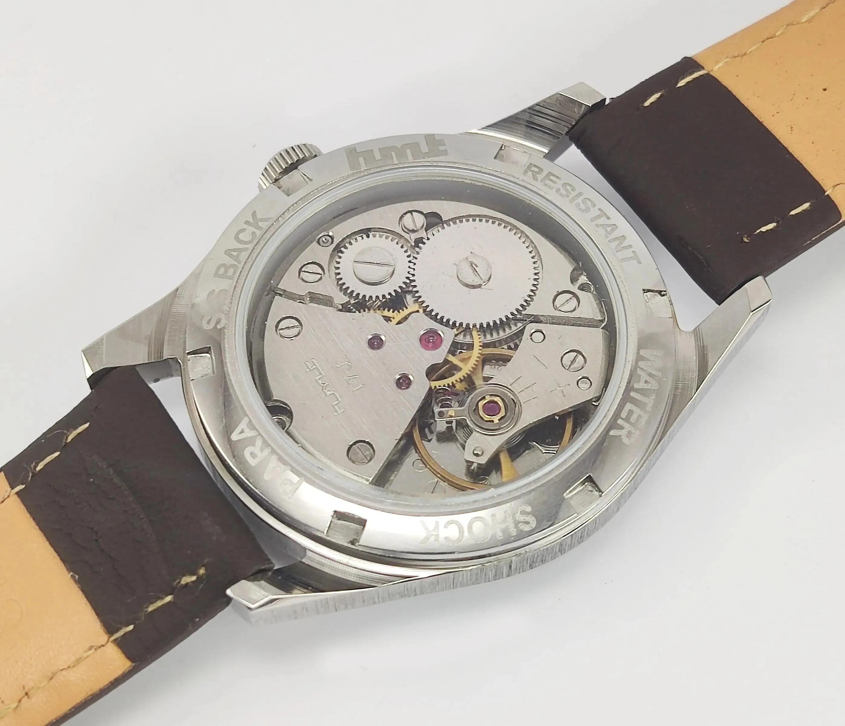 HMT Janata Para Shock 17 Jewels Gray Urdu / Arabic Dial Transparent Back Mechanical Hand winding Men's Wrist Watch