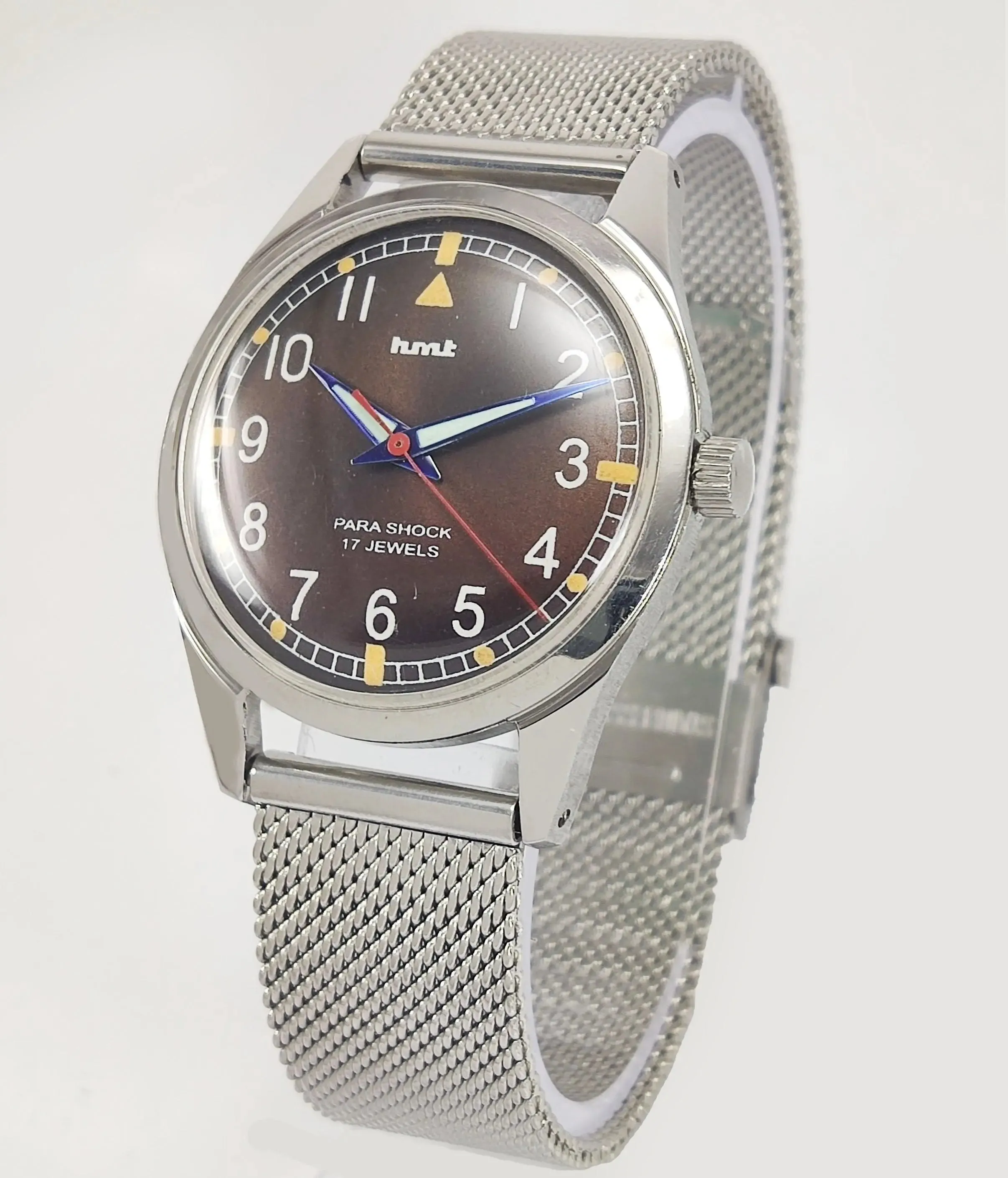 HMT Para Shock 17 Jewels Brown Dial Mechanical Hand winding Men's Wrist Watch