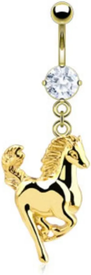 Horse Dangle Gold Plated WildKlass Navel Ring CZ (Sold by Piece)