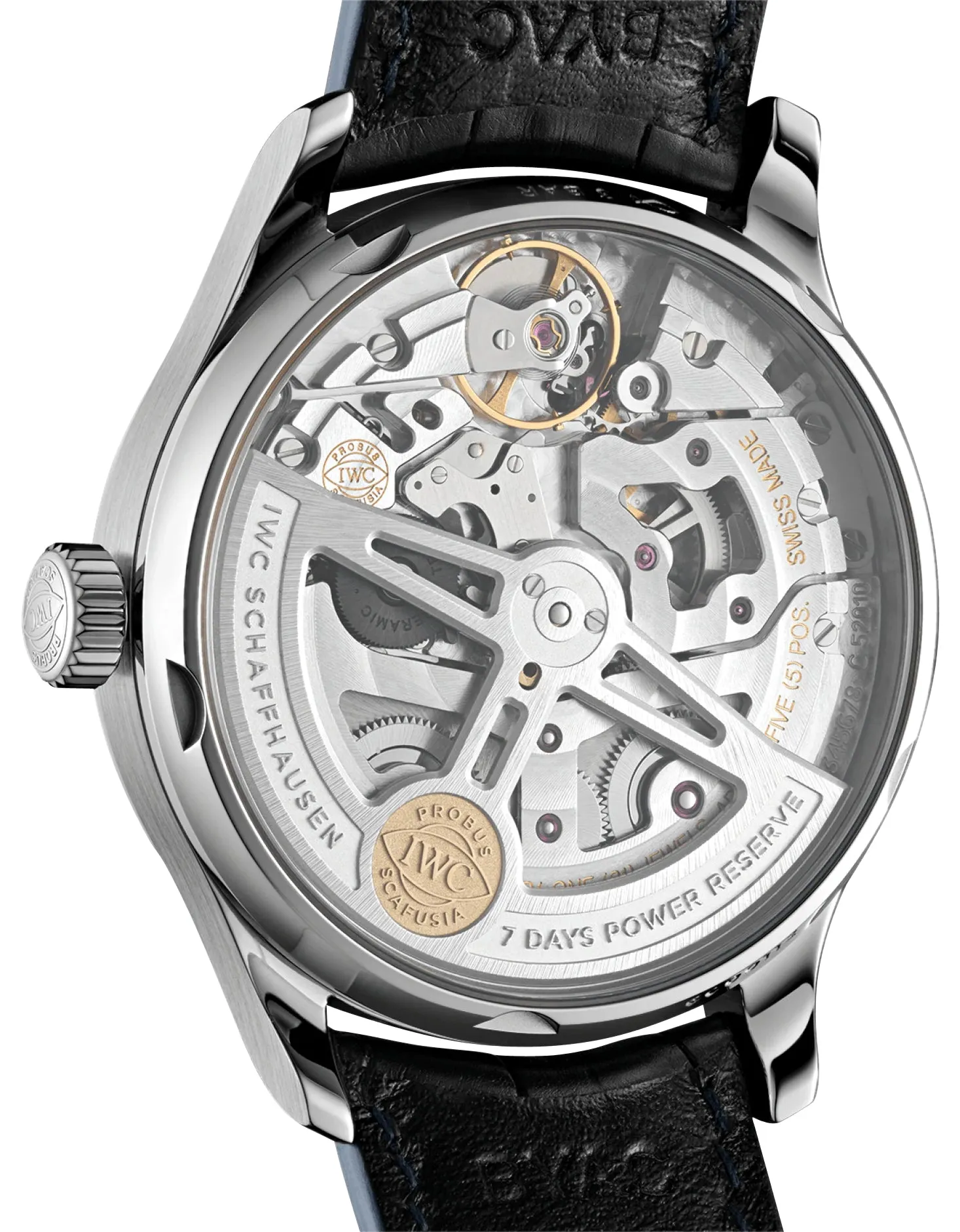 IWC Portugieser Automatic Stainless Steel Silver-Tone Dial Blue Leather Strap Date Mens Watch IW500705