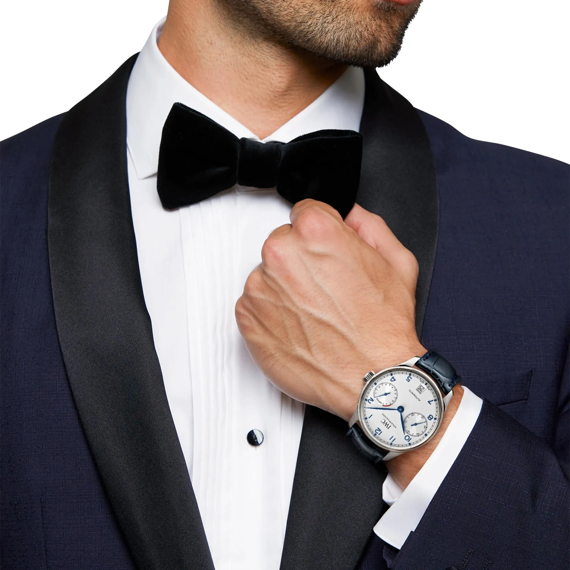 IWC Portugieser Automatic Stainless Steel Silver-Tone Dial Blue Leather Strap Date Mens Watch IW500705
