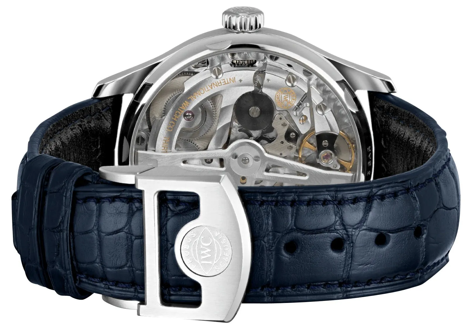 IWC Portugieser Automatic Stainless Steel Silver-Tone Dial Blue Leather Strap Date Mens Watch IW500705