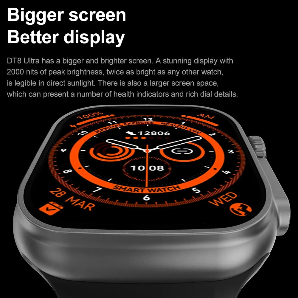 IWO DT8 Ultra Men Sports Smart Watch 2.0 Inch HD 420*485 Resolution Large Screen, NFC GPS Body Temperature Monitoring PK WS8 W68