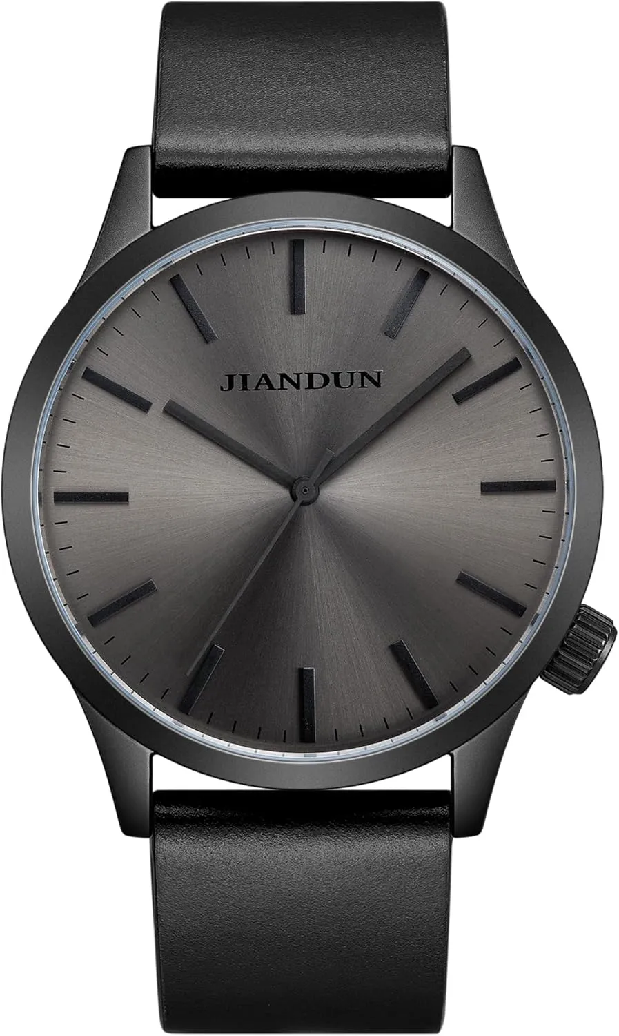 JIANDUN Mens Black Watches Minimalist Waterproof-Fashion Wrist Watch for Men Unisex Dress with Leather Band
