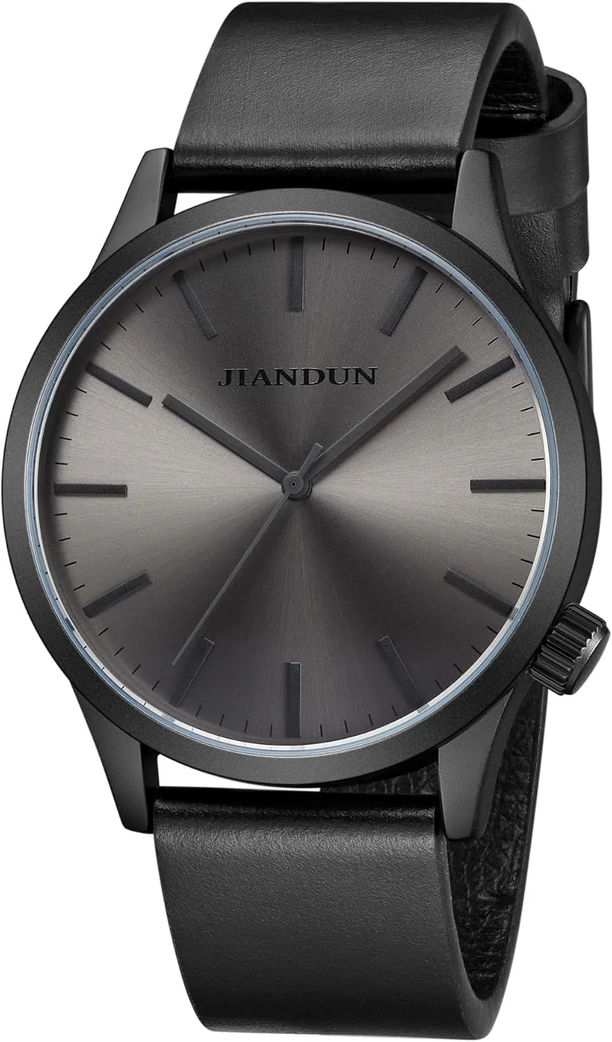 JIANDUN Mens Black Watches Minimalist Waterproof-Fashion Wrist Watch for Men Unisex Dress with Leather Band