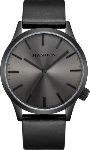 JIANDUN Mens Black Watches Minimalist Waterproof-Fashion Wrist Watch for Men Unisex Dress with Leather Band