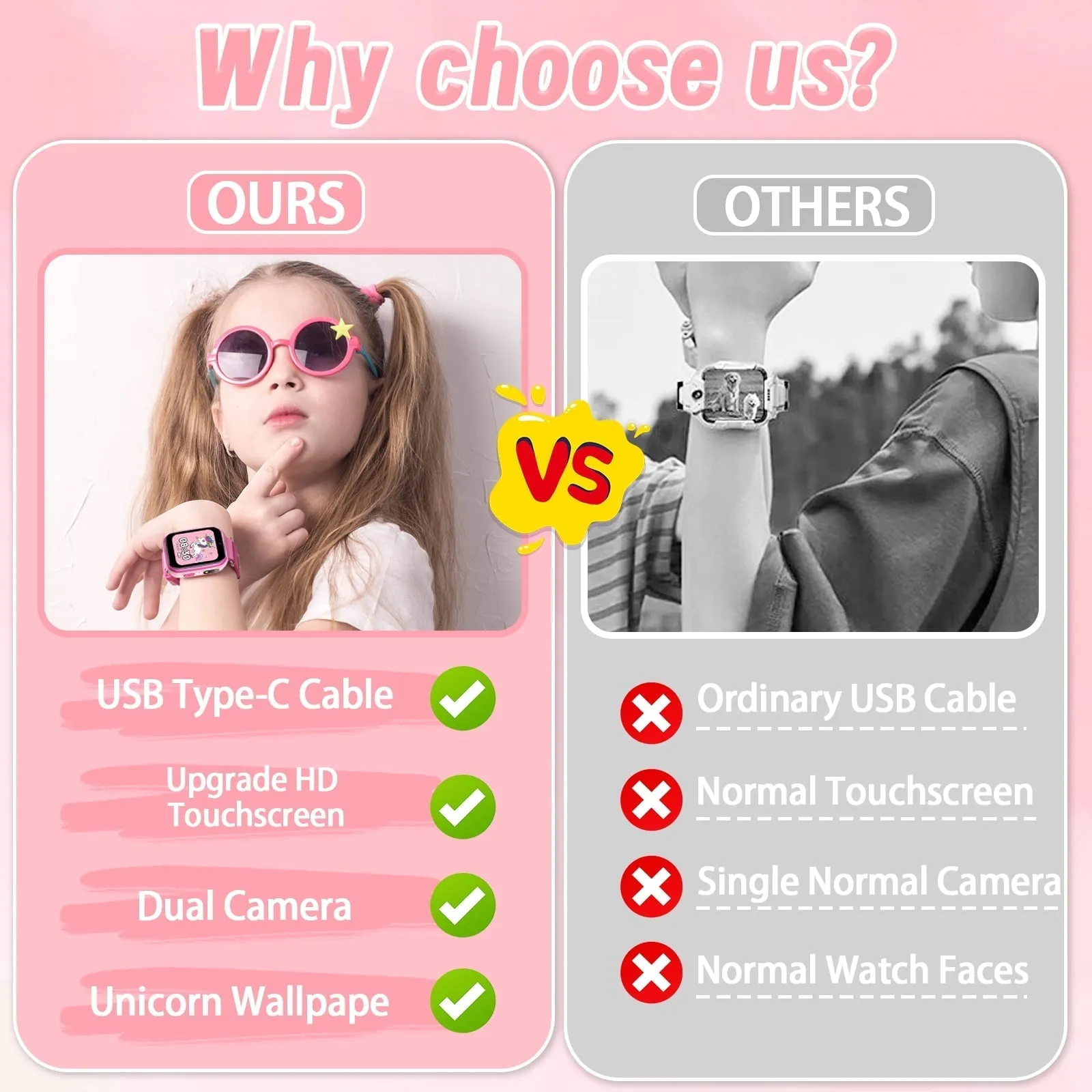 Kids Watch, Waterproof Smart Watch for Girls with Games,HD Touchscreen Camera Music Player,Birthday Gifts Toy for Girls,Pink