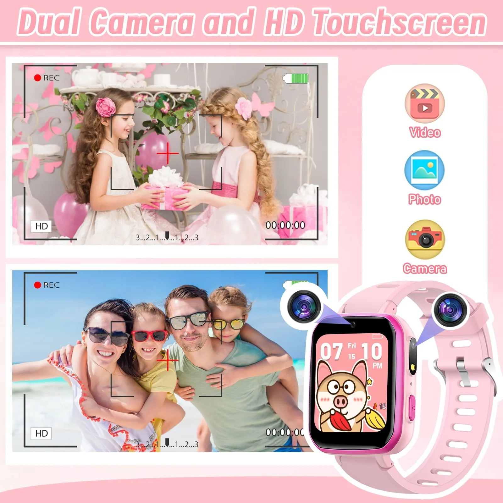 Kids Watch, Waterproof Smart Watch for Girls with Games,HD Touchscreen Camera Music Player,Birthday Gifts Toy for Girls,Pink