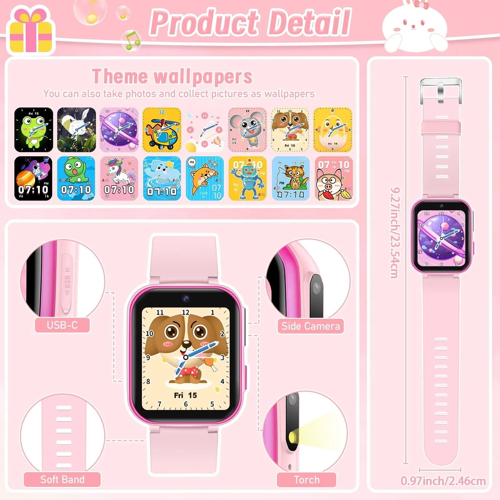 Kids Watch, Waterproof Smart Watch for Girls with Games,HD Touchscreen Camera Music Player,Birthday Gifts Toy for Girls,Pink