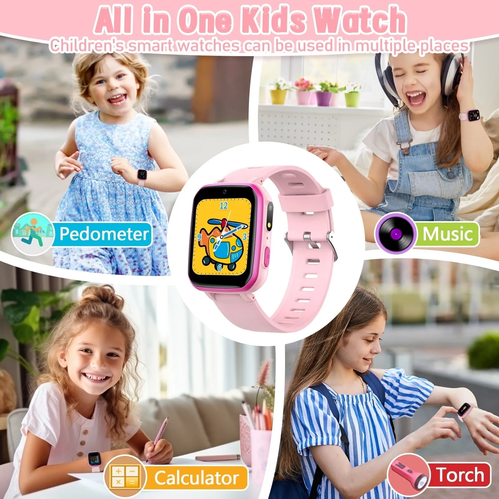 Kids Watch, Waterproof Smart Watch for Girls with Games,HD Touchscreen Camera Music Player,Birthday Gifts Toy for Girls,Pink
