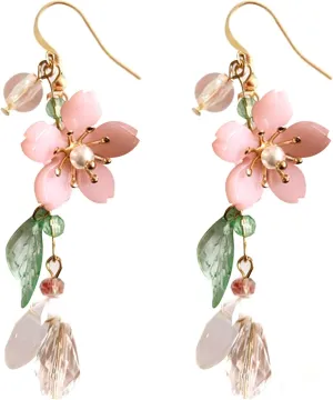 Kruckel Flower Blossom Lightweight Dangling Earrings | Golden Stud with White Pearls Hanging | Women Jewelry, Easy Wear Fashion Design Cute but Elegant (Plum Blossom)