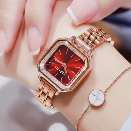 Ladies Analog Quartz Wrist Sparkle Square Face Watch