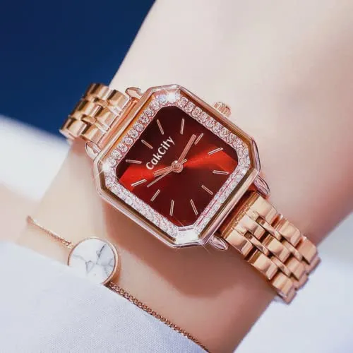 Ladies Analog Quartz Wrist Sparkle Square Face Watch